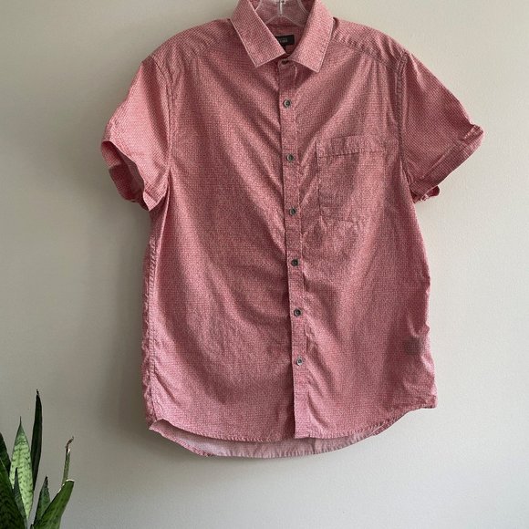 Kenneth Cole Reaction Mens S Short Sleeve Pink Patterned Button Down - Picture 1 of 4